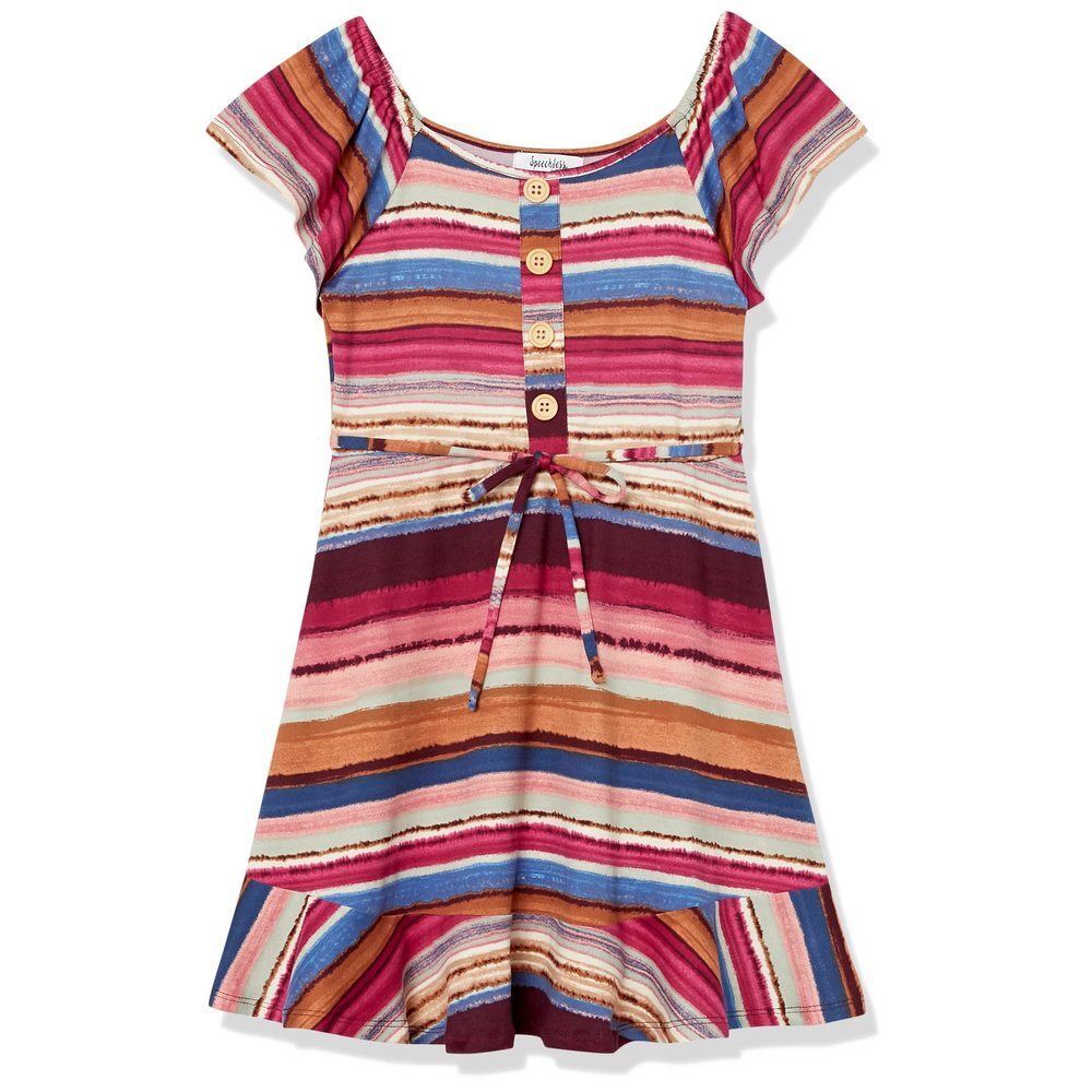 Speechless Girls' Flutter Sleeve Dress, Multi, 7